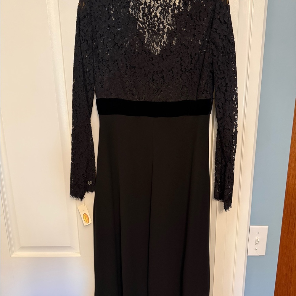 Talbots Black Lace & Velvet Long-Sleeve Evening Dress